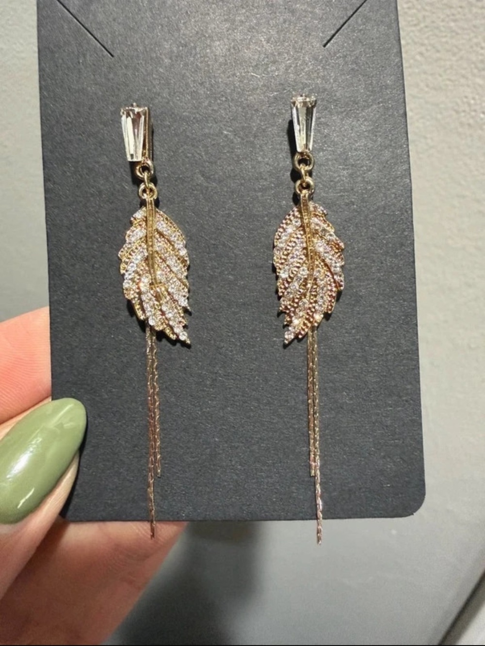 ANDREA FENZI Gold Crystal Leaf Drop Earrings